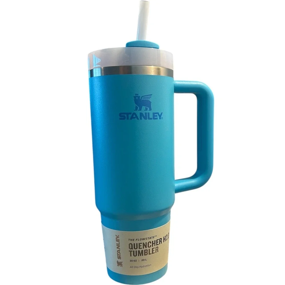 Stanley Quencher H2O Tumbler 30 oz Aqua Blue Flowstate Straw Lid Car Cup Holder - Picture 2 of 10